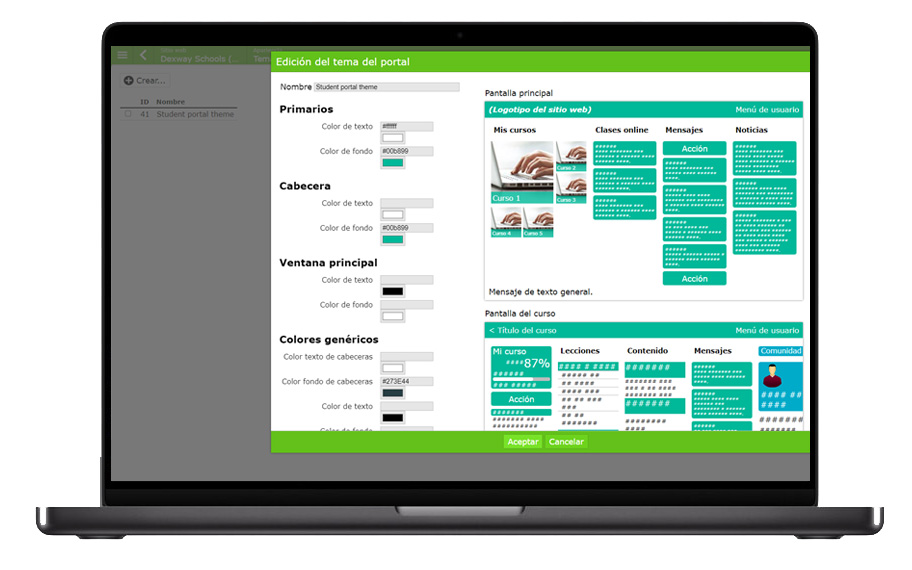 Diseñe su propio tema personalizado para LMS Voluxion LMS apariencia personalizada para editoriales